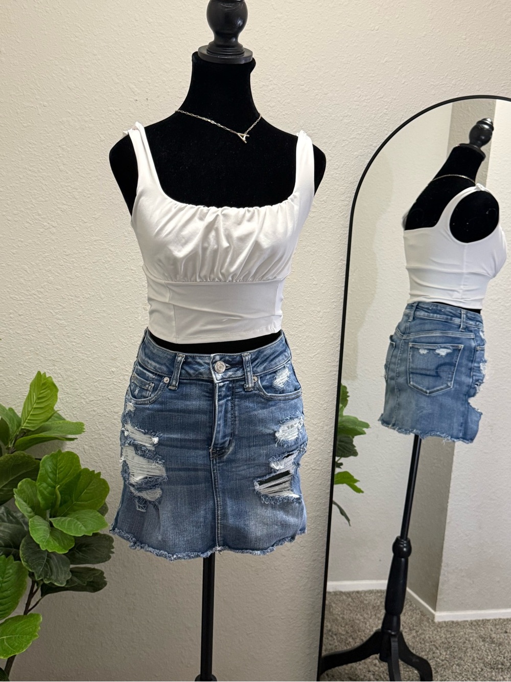 American Eagle Outfitters Distressed Denim Mini Skirt - Blue